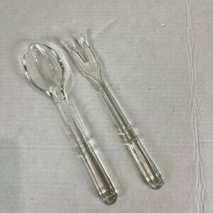 Vintage Glass Serving Set, 10" spoon and fork